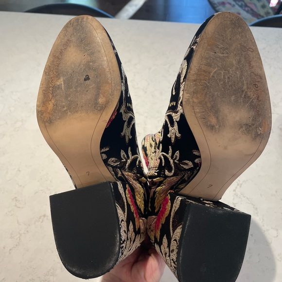 Floral Embroidered Ankle Boots - Black and Gold - Picture 5 of 5